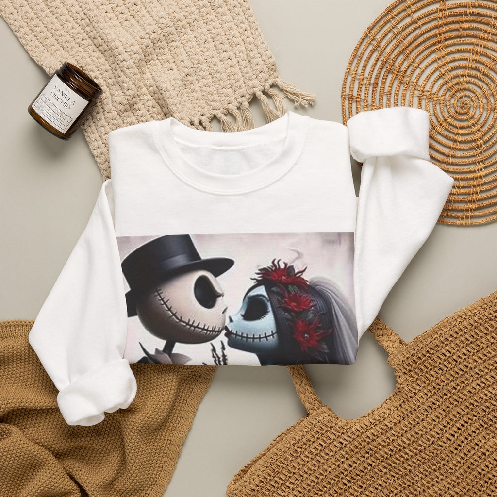 Gothic Romance Crewneck Sweatshirt — Gothic Bride & Groom Skull Design