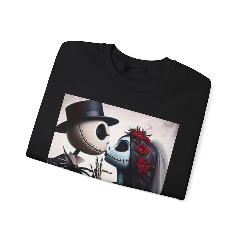 Gothic Romance Crewneck Sweatshirt — Gothic Bride & Groom Skull Design
