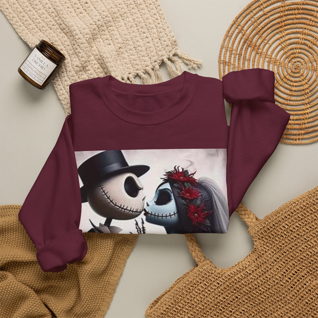 Gothic Romance Crewneck Sweatshirt — Gothic Bride & Groom Skull Design