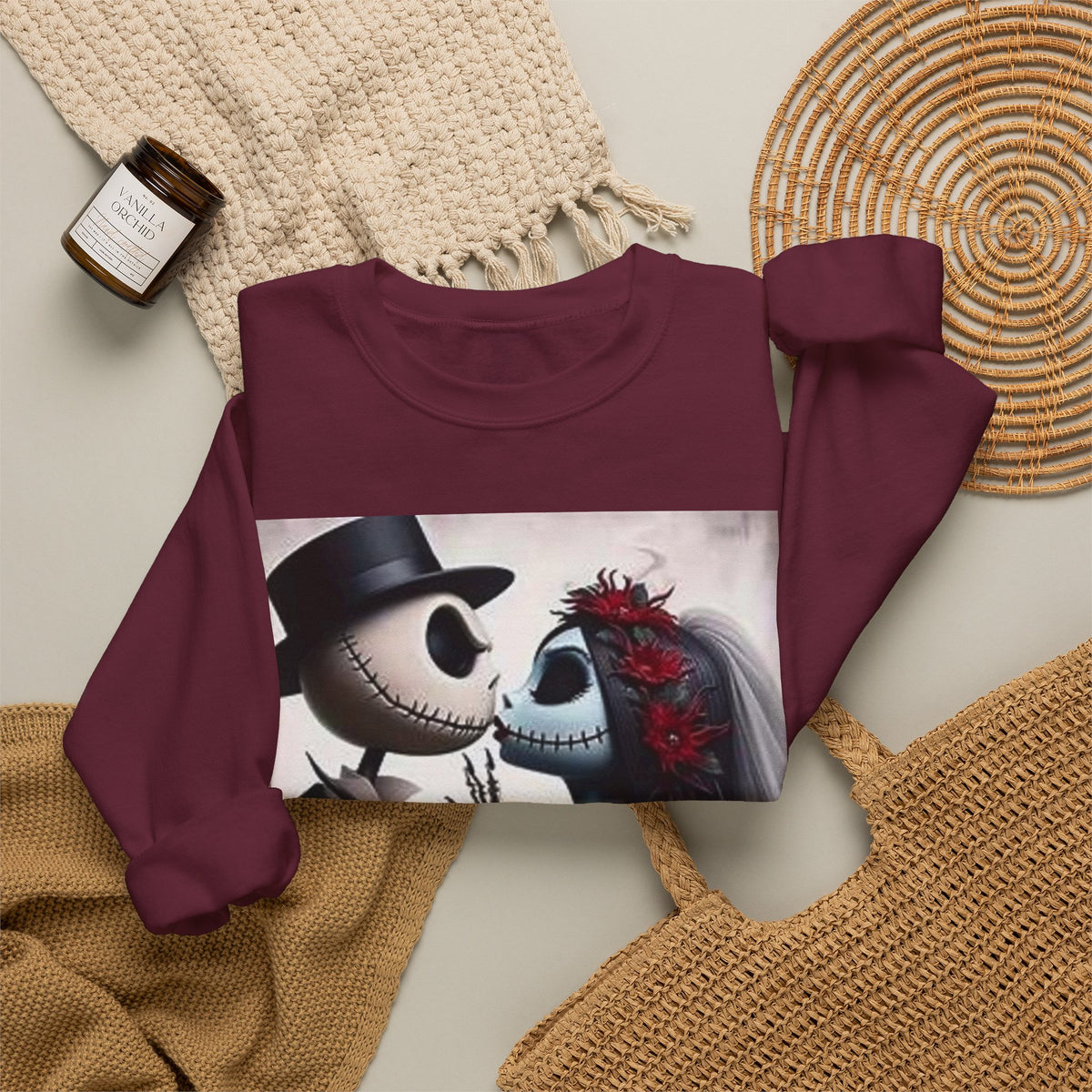 Gothic Romance Crewneck Sweatshirt — Gothic Bride & Groom Skull Design