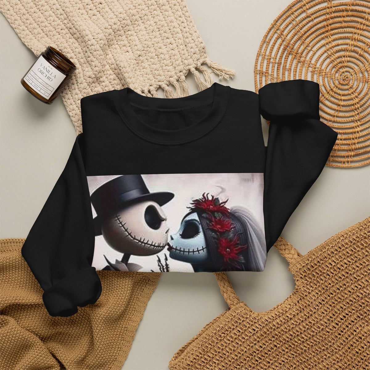 Gothic Romance Crewneck Sweatshirt — Gothic Bride & Groom Skull Design