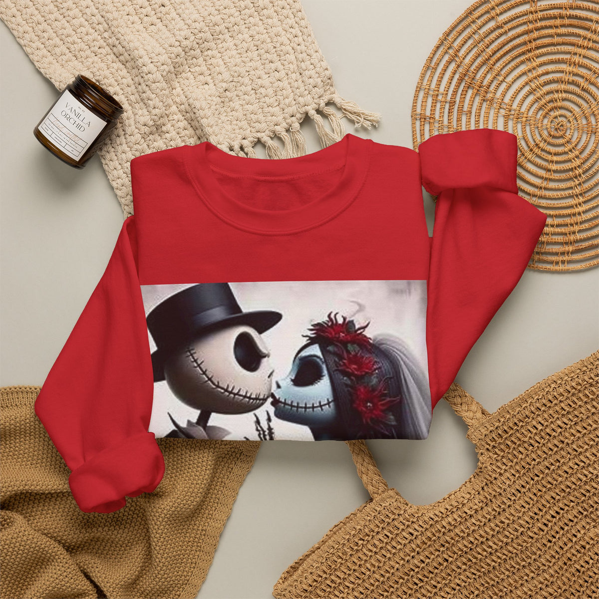 Gothic Romance Crewneck Sweatshirt — Gothic Bride & Groom Skull Design
