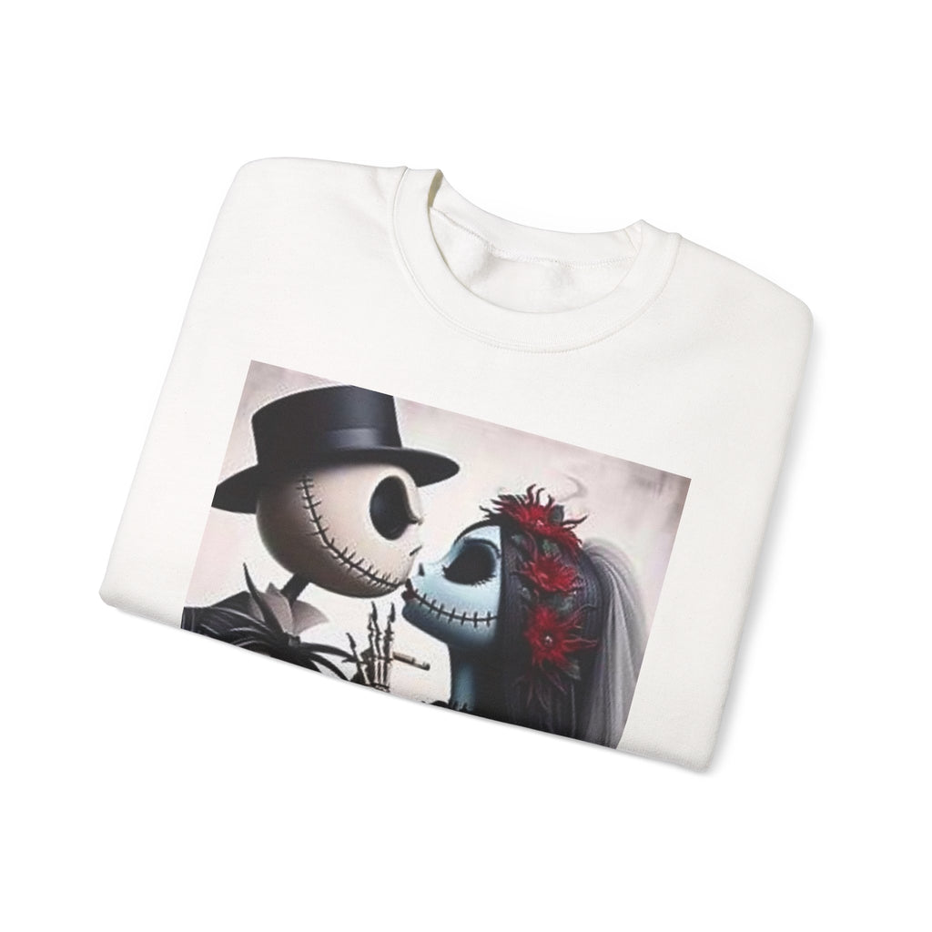 Gothic Romance Crewneck Sweatshirt — Gothic Bride & Groom Skull Design