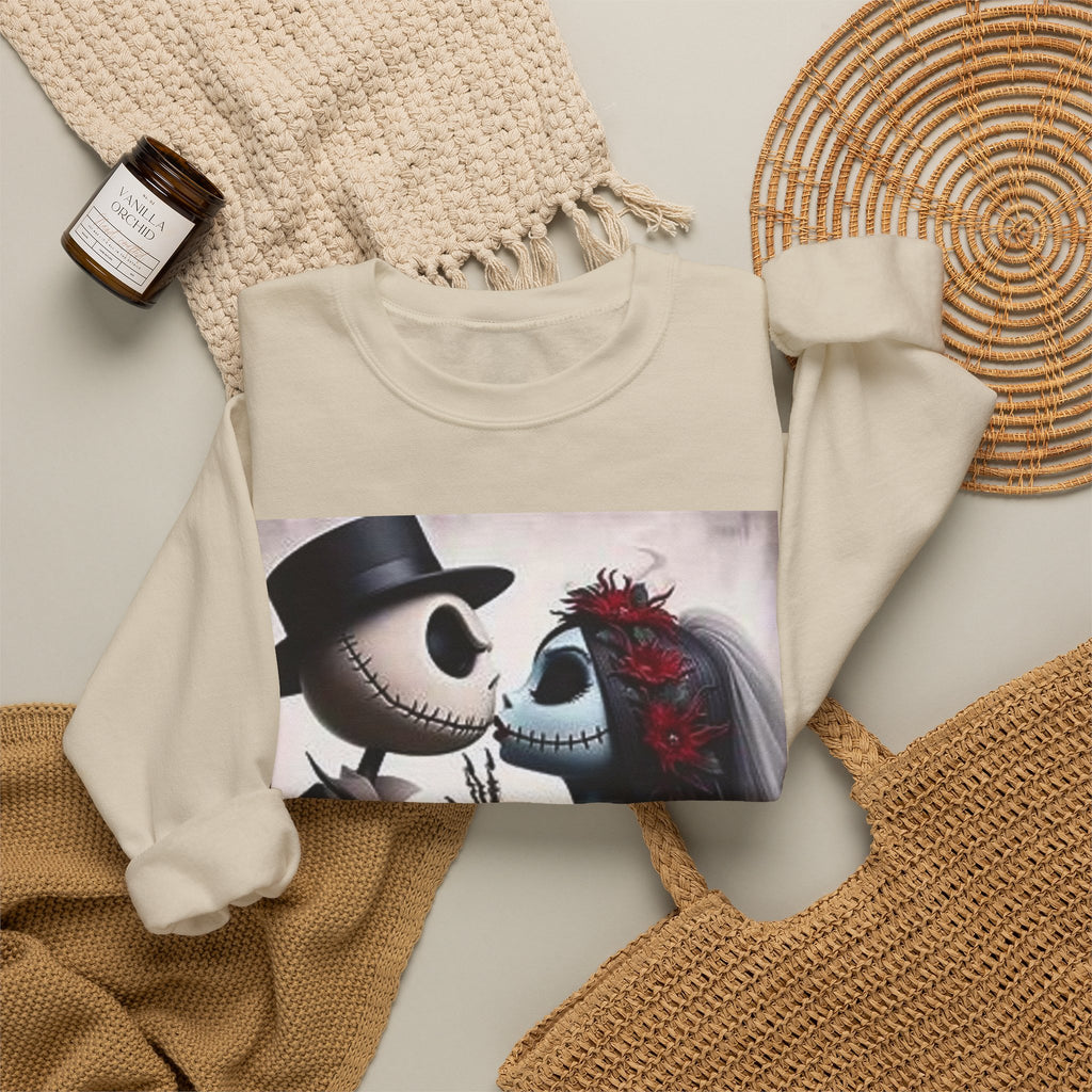Gothic Romance Crewneck Sweatshirt — Gothic Bride & Groom Skull Design
