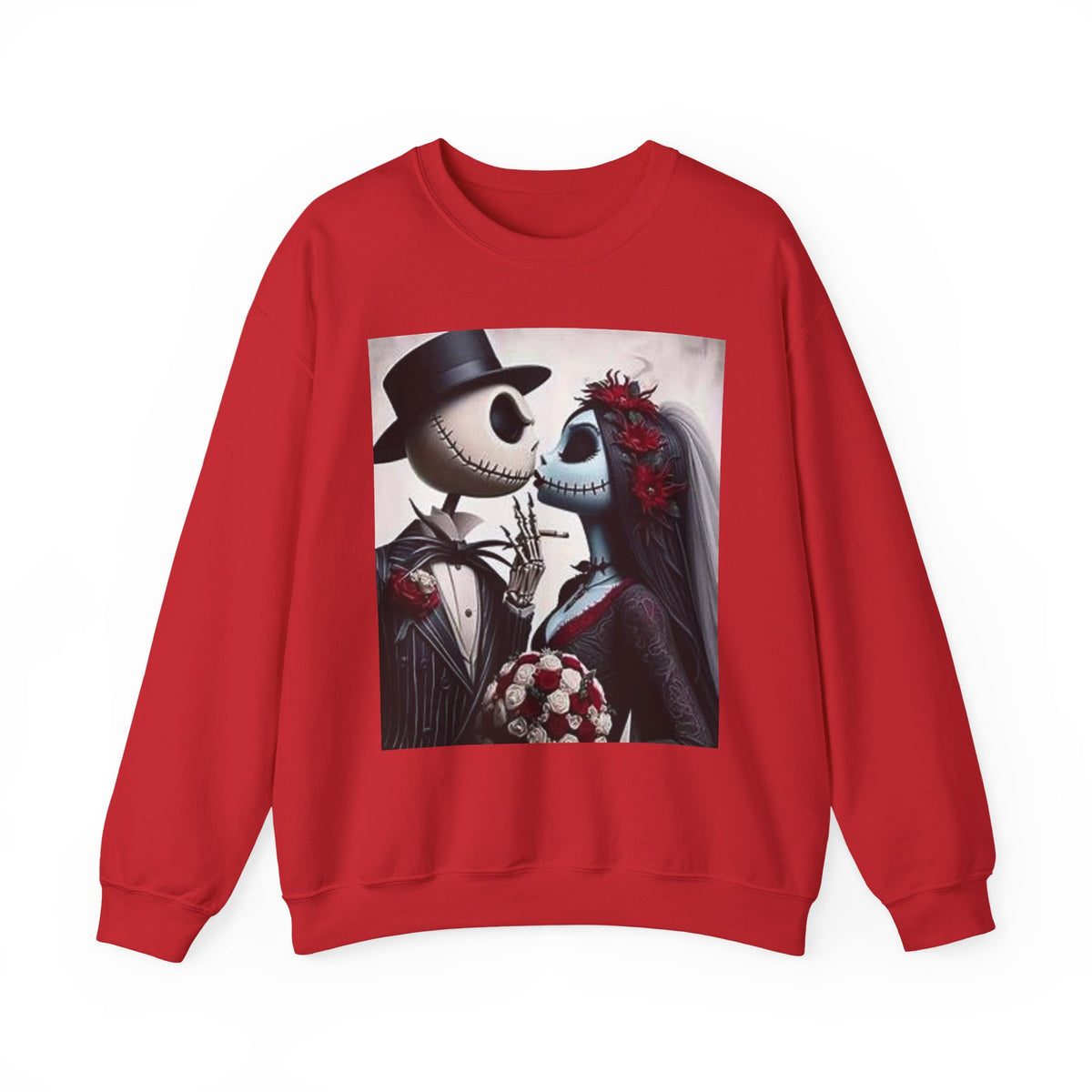 Gothic Romance Crewneck Sweatshirt — Gothic Bride & Groom Skull Design