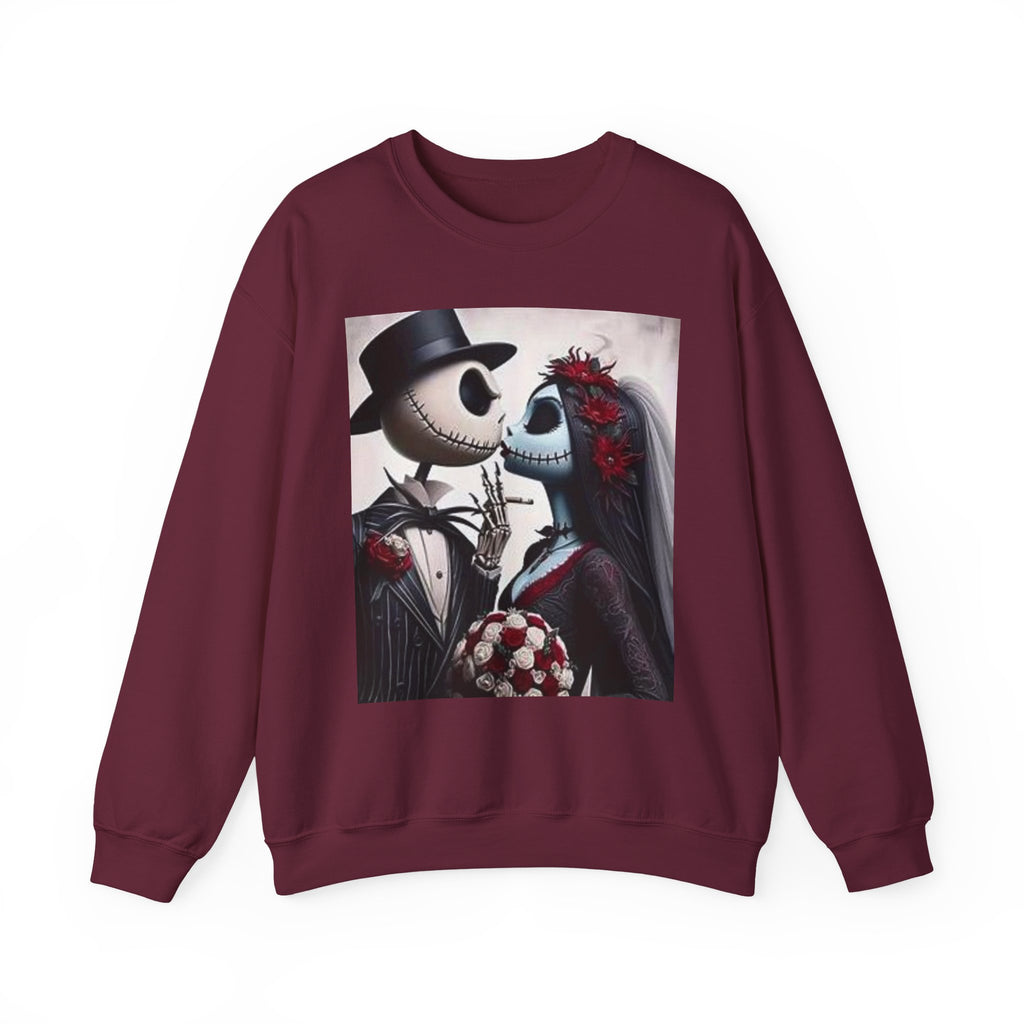 Gothic Romance Crewneck Sweatshirt — Gothic Bride & Groom Skull Design